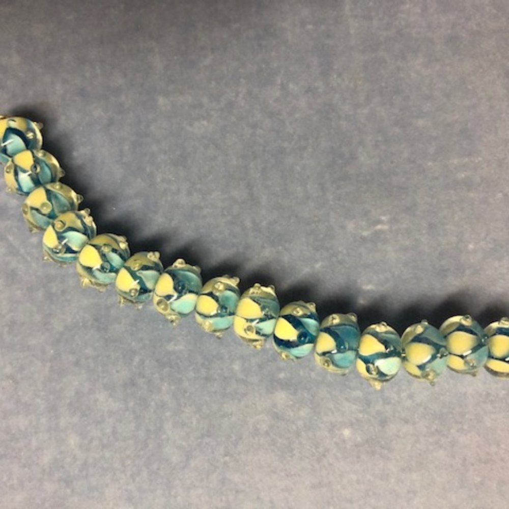 Turquoise, Yellow and Clear Lampwork Beads, 15 pieces 10mm